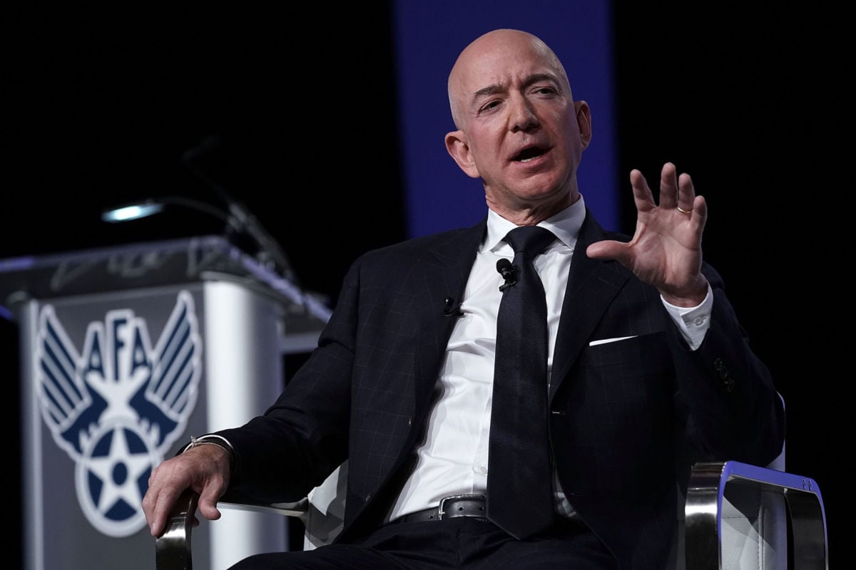 Amazon CEO Jeff Bezos participates in an event hosted by the Air Force Association, September 19, 2018, in National Harbor, Maryland.