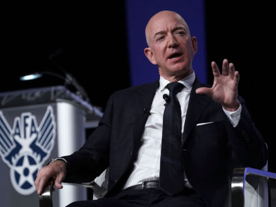 Amazon CEO Jeff Bezos participates in an event hosted by the Air Force Association, September 19, 2018, in National Harbor, Maryland.