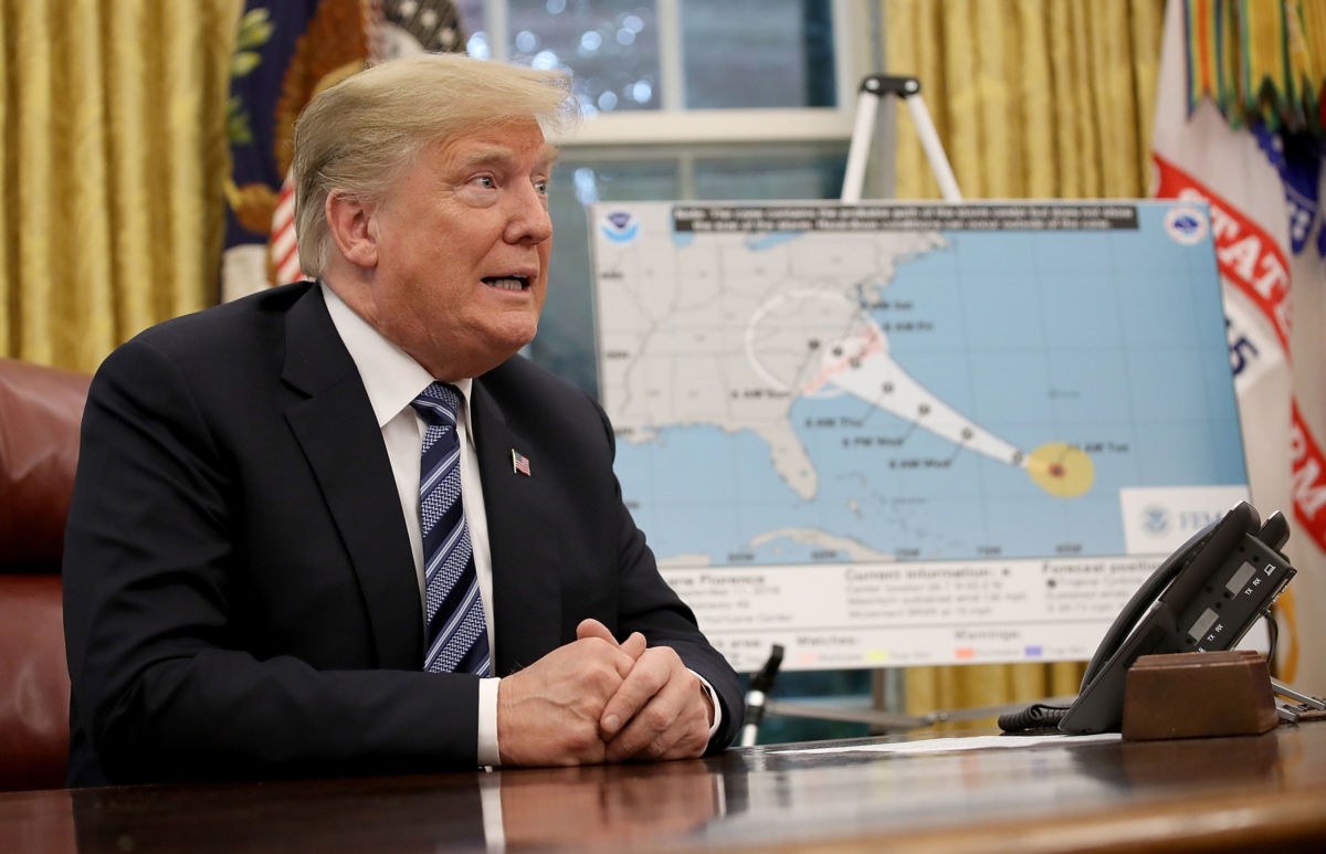 President Trump speaks during a briefing on Hurricane Florence in the Oval Office, September 11, 2018, in Washington, D.C.