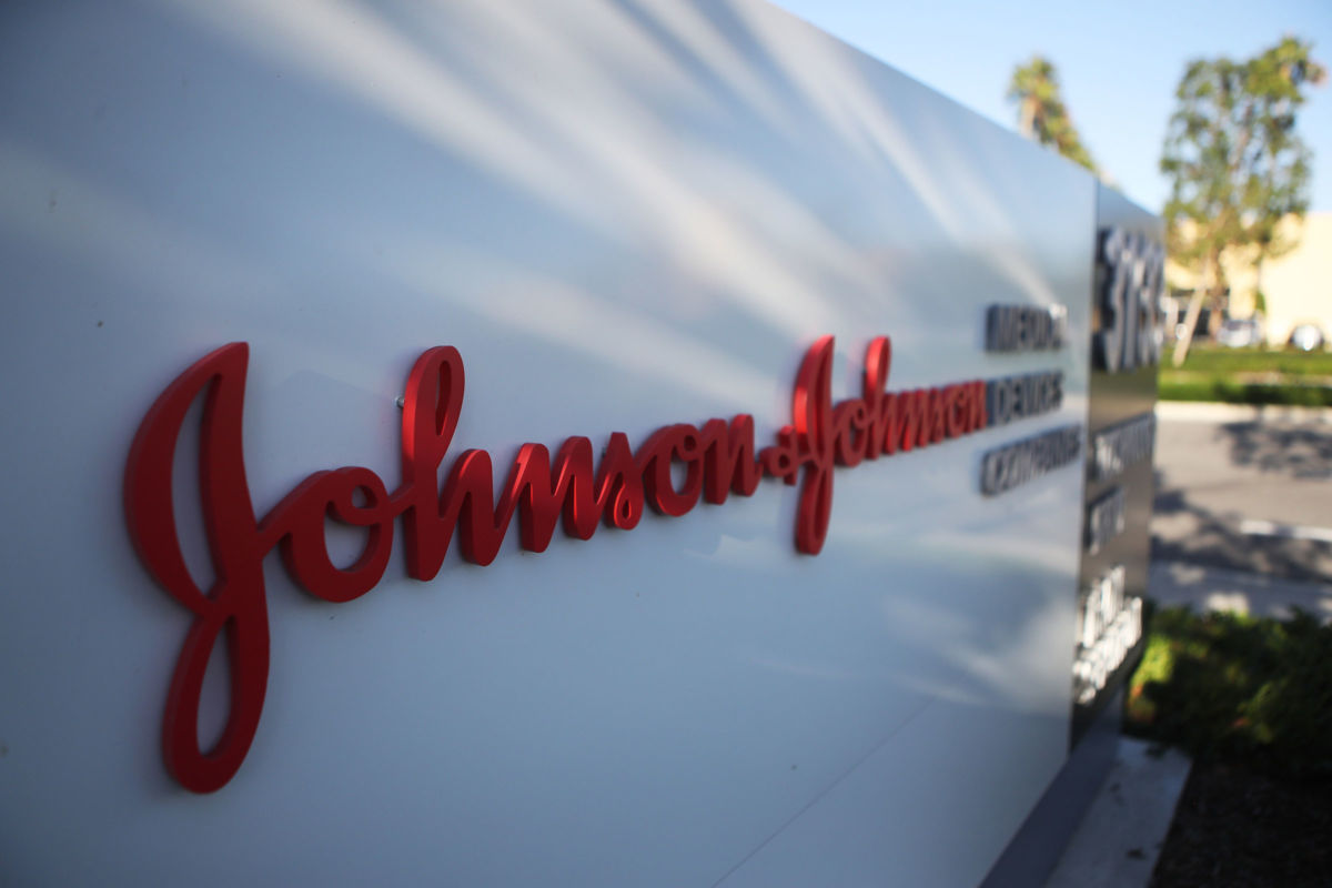 A sign is posted at the Johnson & Johnson campus on August 26, 2019, in Irvine, California.