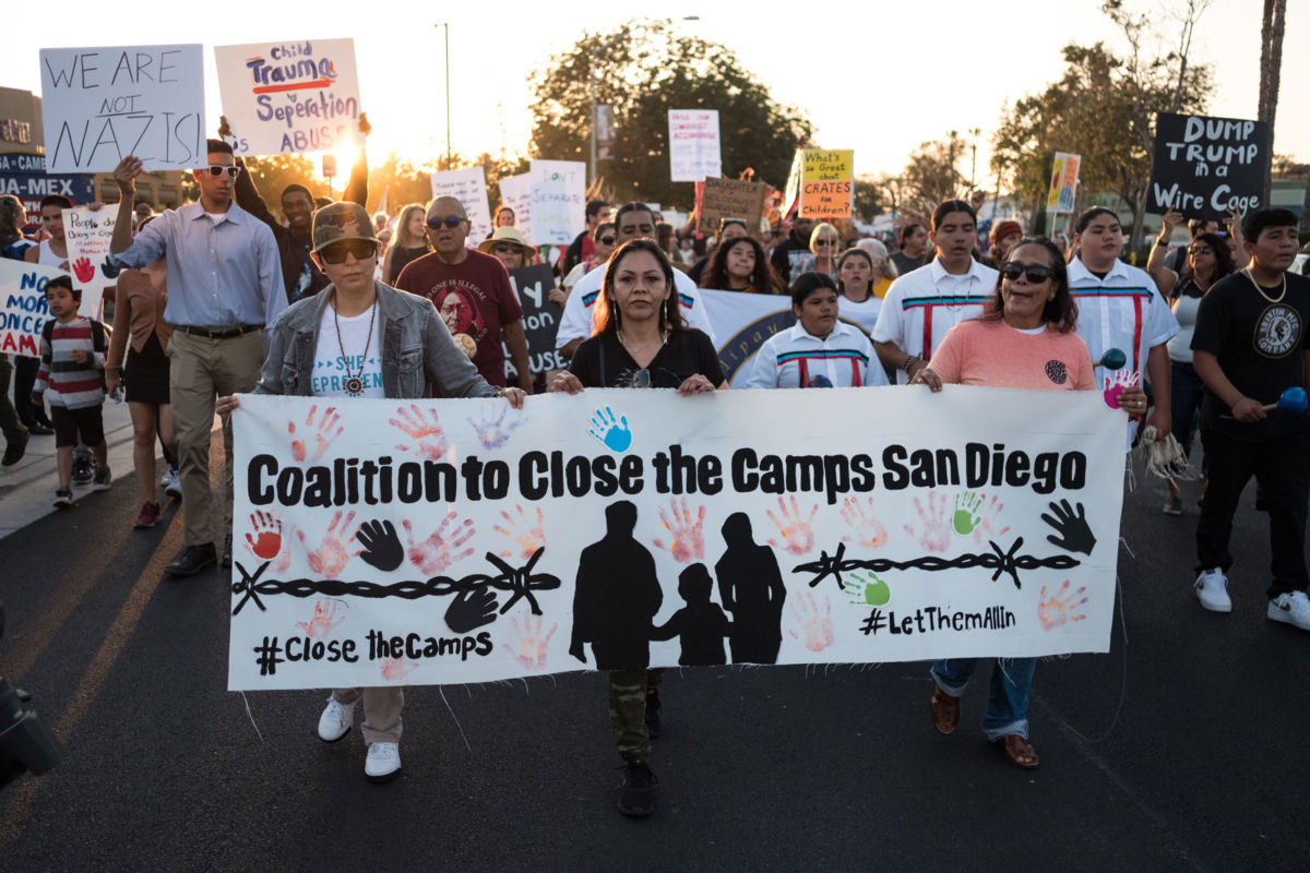 Over 1,000 people gathered in San Ysidro, San Diego, near the U.S.-Mexico border to protest against the treatment of asylum seekers in U.S. detention centers, July 12, 2019.