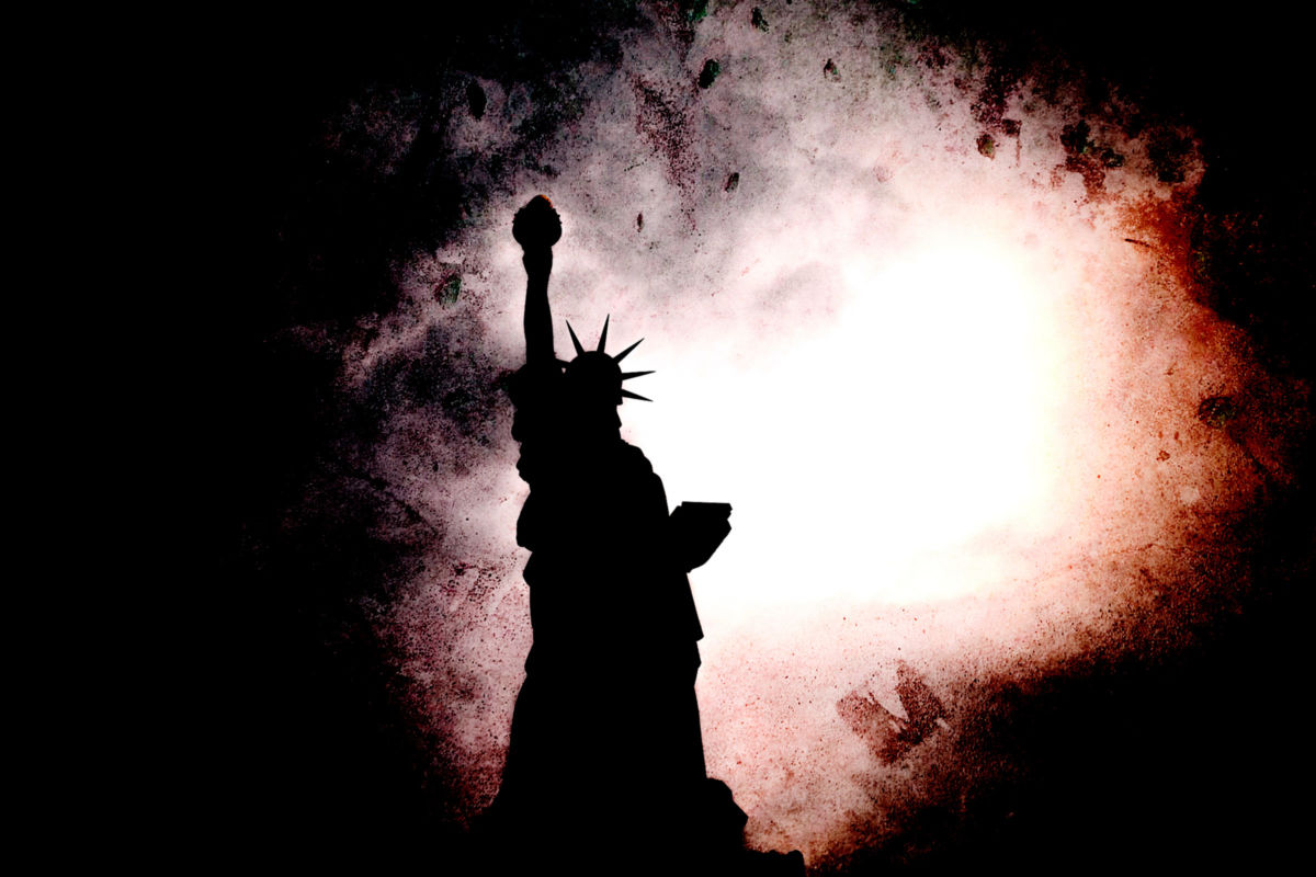 Statue of Liberty in silhouette