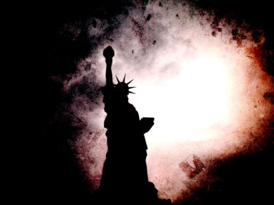 Statue of Liberty in silhouette