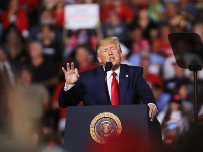 Donald Trump speaks during a rally