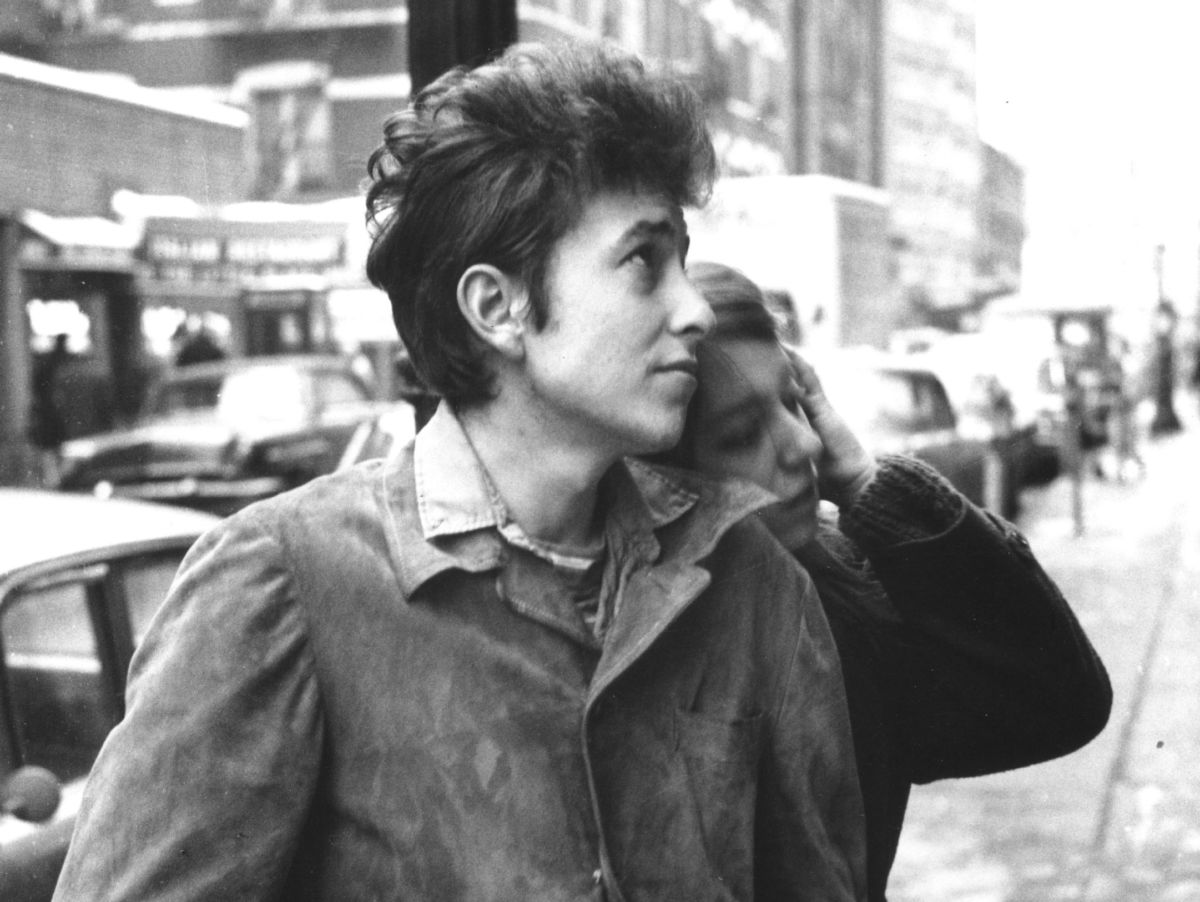 Bob Dylan walking with his then-girlfriend Suze Rotolo in September, 1961, in New York City, New York.