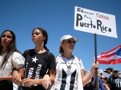 Teachers participate in a one-day strike against the government's privatization drive in public education, in San Juan, Puerto Rico, on March 19, 2018. Teachers laid the groundwork for the uprising against the dictatorial Fiscal Oversight and Management Board.