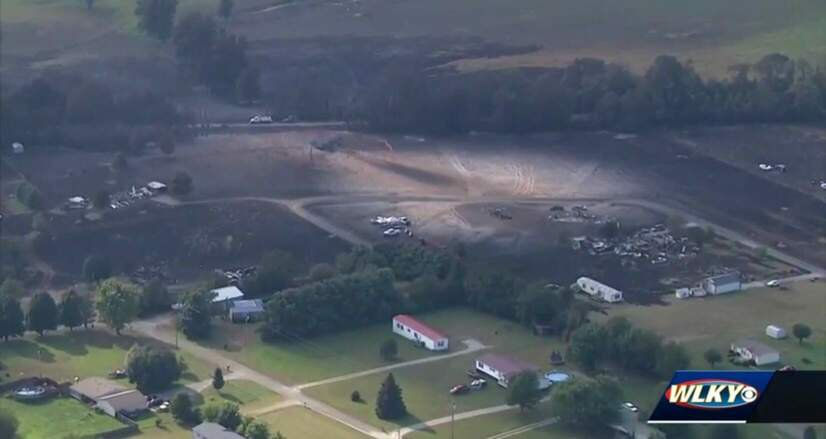 The site of the Kentucky gas pipeline explosion, which killed one person and injured at least five others.