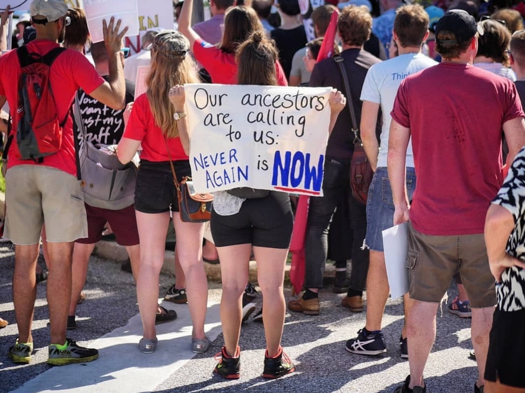 Hundreds of people led by dozens of Jewish progressive organizations, synagogues and immigrant rights groups blockaded the entrance to the Howard Country Detention Center outside of Baltimore, Maryland, in protest of the county's partnership with ICE and its assistance in carrying out deportations, on August 11, 2019.