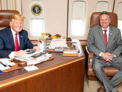 President Trump and Alaska Gov. Mike Dunleavy, pictured on Air Force One.