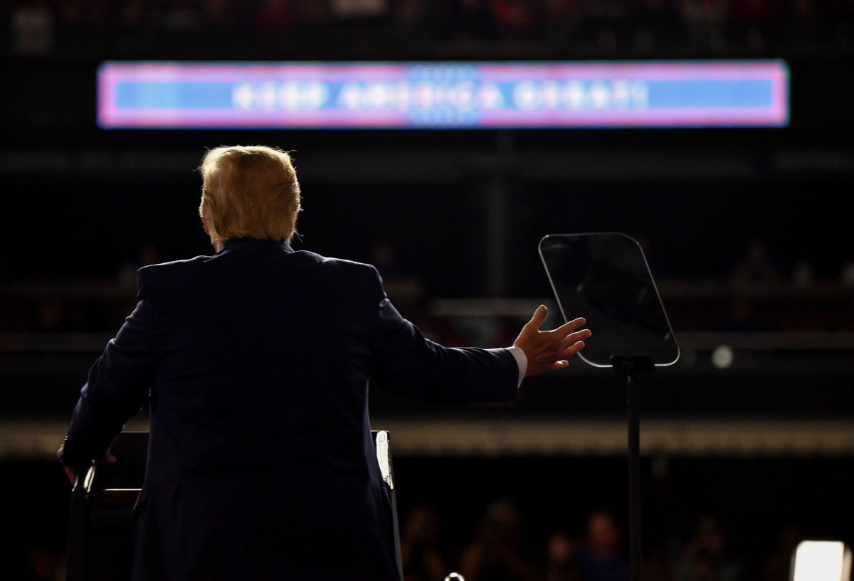 President Trump speaks at a "Keep America Great" campaign rally at the SNHU Arena in Manchester, New Hampshire, on August 15, 2019.