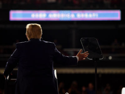 President Trump speaks at a "Keep America Great" campaign rally at the SNHU Arena in Manchester, New Hampshire, on August 15, 2019.