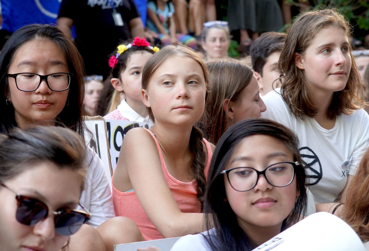 Swedish teenage climate activist Greta Thunberg joins a protest by climate activists near UN headquarters on August 30, 2019, in New York.