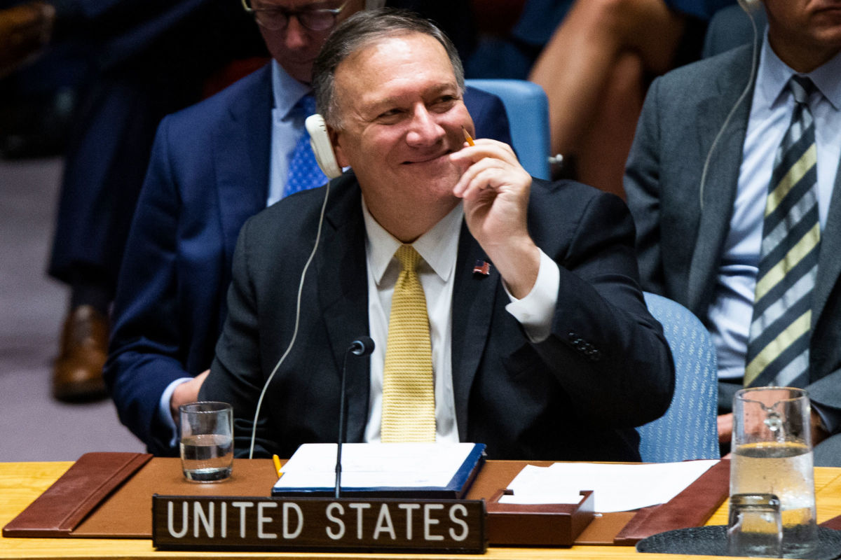 Secretary of State Mike Pompeo attends a Security Council meeting at the United Nations on August 20, 2019, in New York City.