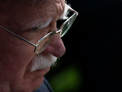 A closeup of John Bolton's face