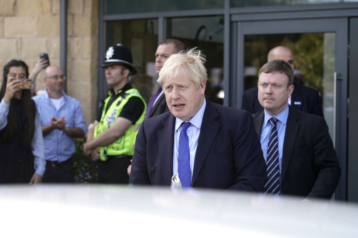 Prime Minister Boris Johnson leaves Fox Valley Shopping Park on September 13, 2019, in Sheffield, England.