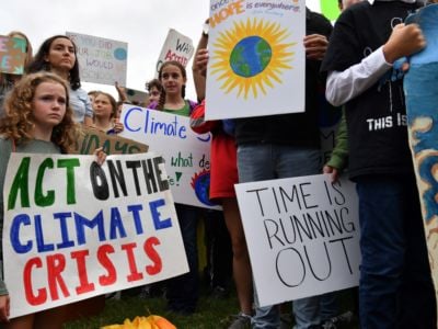 Students take part in a climate protest outside the White House in Washington, D.C., on September 13, 2019.