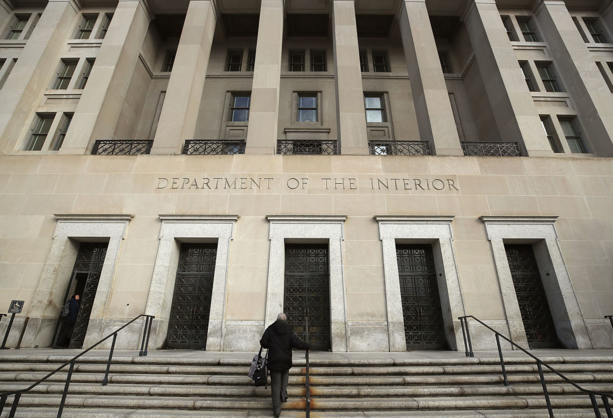 A worker arrives at the Department of Interior, the parent department of the Bureau of Land Management (BLM), on January 28, 2019, in Washington, D.C.