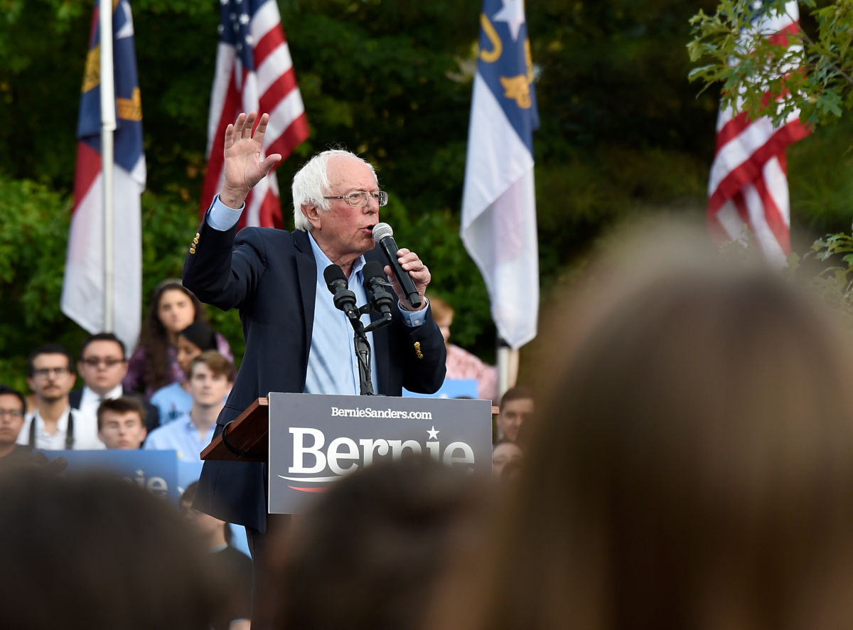 Democratic presidential candidate Sen. Bernie Sanders addresses an audience on the campus of the University of Chapel Hill during a campaign rally on September 19, 2019, in Chapel Hill, North Carolina.