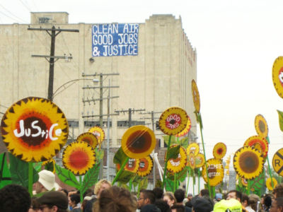 Demonstrators march in Detroit during a protest in June 2010.