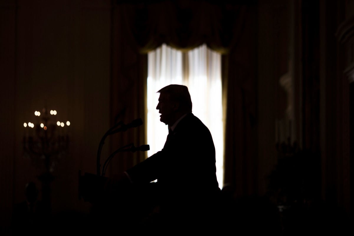 President Trump speaks during a joint news conference in the East Room of the White House