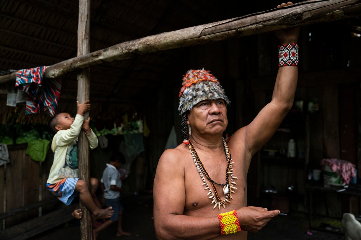 Chief Juarez Saw of the Munduruku tribe shows of homes in his village on the banks of the Tapajos river on Tuesday, April 09, 2019 in Sawre Muybu, Para, Brazil. The Munduruku tribe has been battling for years with outside forces like illegal miners trying to destroy their lands for profits.