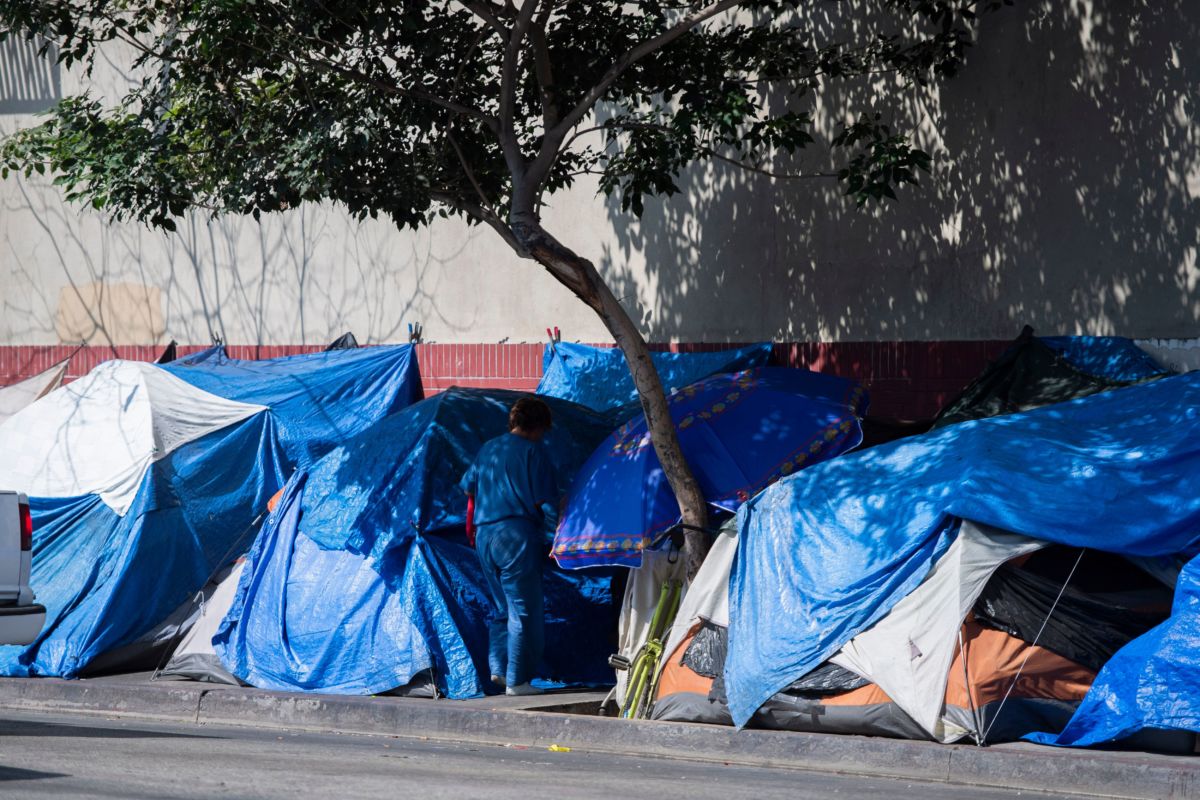 Tents line the street in Skid Row in Los Angeles, California, on September 17, 2019.