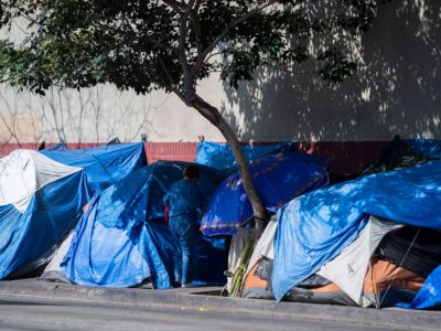 Tents line the street in Skid Row in Los Angeles, California, on September 17, 2019.