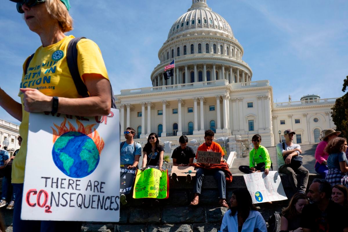 Students and activists gather and march near the U.S. Capitol during the Global Climate Strike in Washington, D.C., on September 20, 2019.