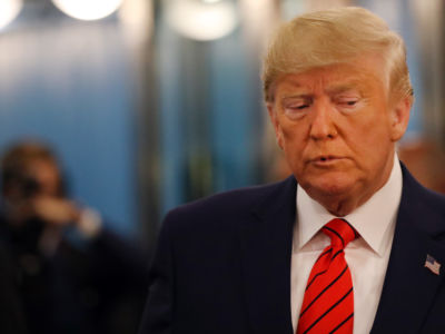 Donald Trump speaks to the media at the United Nations General Assembly on September 24, 2019, in New York City.