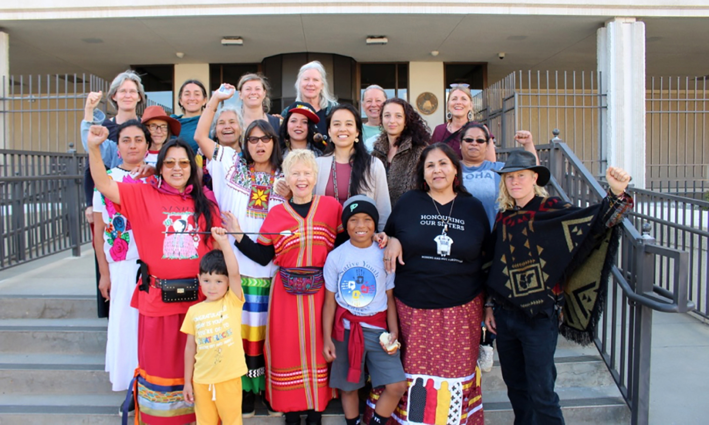 Sovereign Sisters drove to Rapid City, South Dakota during the gathering to join a protest and court hearing of the Riot Booster Act, a bill introduced by Governor Kristi Noem aimed at criminalizing pipeline protestors.