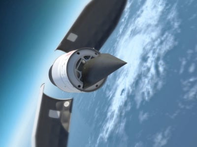 An illustration depicts the Defense Advanced Research Products Agency's (DARPA) Falcon Hypersonic Test Vehicle.