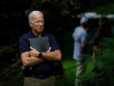 Former Vice President Joe Biden waits to be introduced during the Democratic Polk County Steak Fry on September 21, 2019, in Des Moines, Iowa.