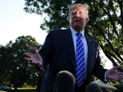 President Trump speaks to members of the media on August 30, 2019, at the White House, in Washington, D.C.