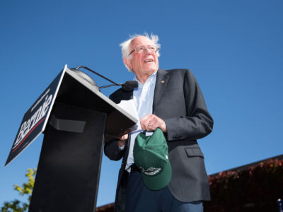 Sen. Bernie Sanders speaks at a campaign event at Plymouth State University on September 29, 2019, in Plymouth, New Hampshire.