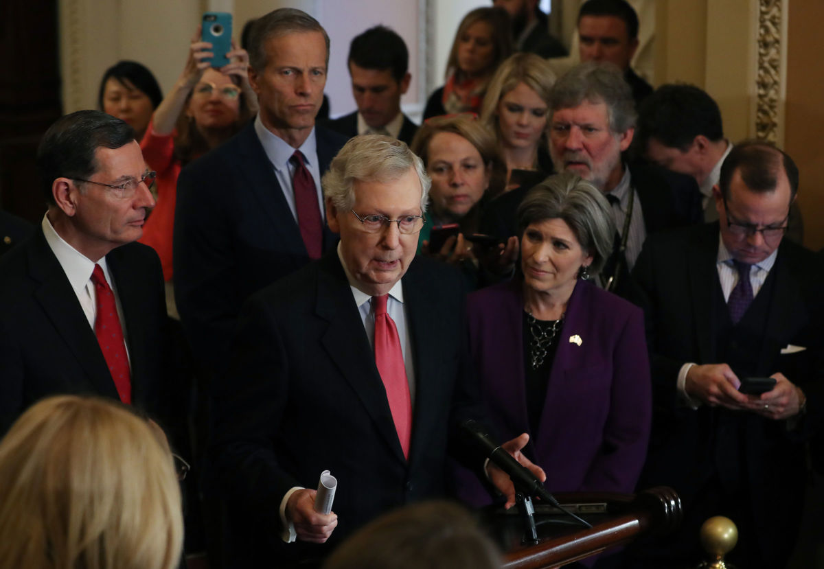 Senate Majority Leader Sen. Mitch McConnell speaks during a news briefing after the Senate Republican weekly policy luncheon at the U.S. Capitol, March 26, 2019, in Washington, D.C.