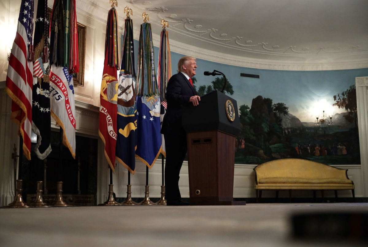 President Trump makes a statement in the Diplomatic Reception Room of the White House, October 27, 2019, in Washington, D.C.