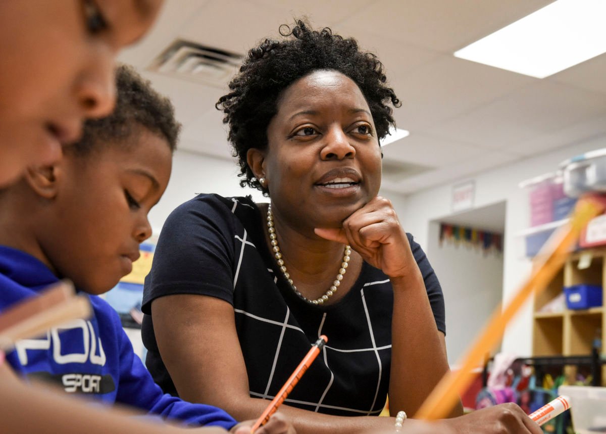 Interim Chancellor for the District of Columbia Public Schools Amanda Alexander observes a pre-k classroom at Wheatley Education Campus on May 8, 2018, in Washington, D.C.