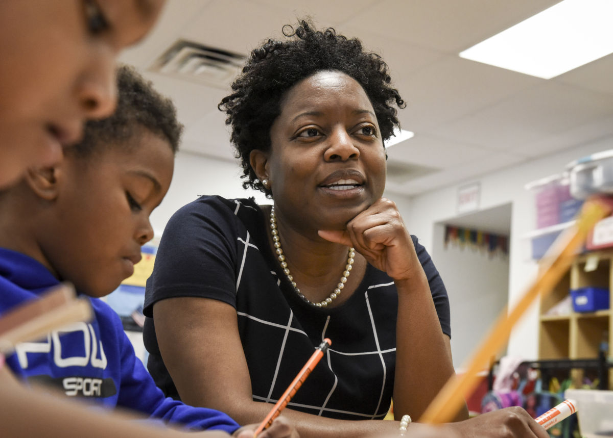 Interim Chancellor for the District of Columbia Public Schools Amanda Alexander observes a pre-k classroom at Wheatley Education Campus on May 8, 2018, in Washington, D.C.