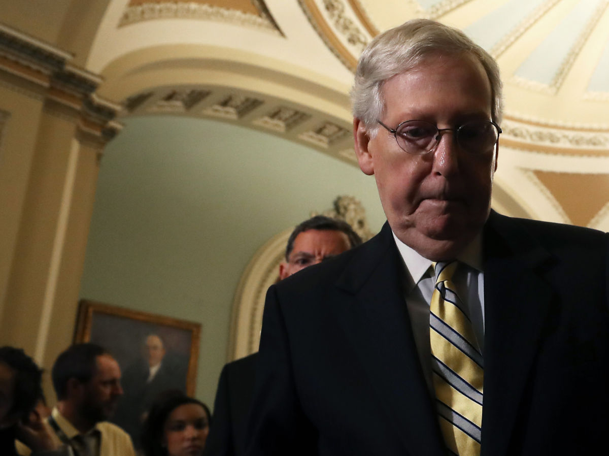 Senate Majority Leader Mitch McConnell speaks to the media after attending the Republican weekly policy luncheon on Capitol Hill, September 17, 2019, in Washington, D.C.