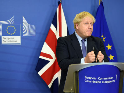 Boris Johnson speaks at a press conference to the European Commission