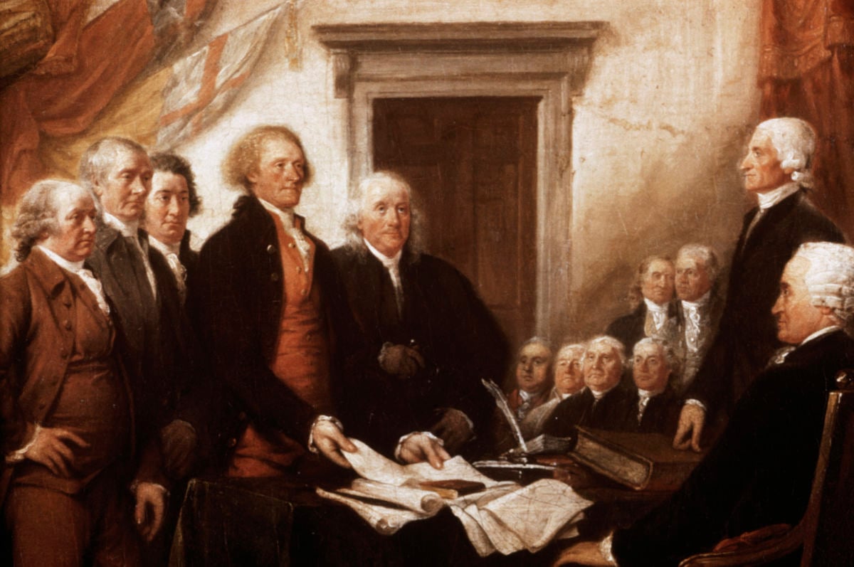 The "Declaration of Independence" painting by John Trumbell, undated color slide.