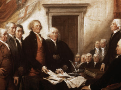 The "Declaration of Independence" painting by John Trumbell, undated color slide.
