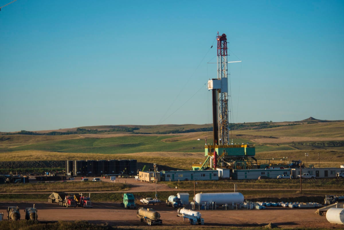 A fracking rig drilling east of Watford City, North Dakota, in the Bakken shale.