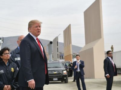 Donald Trump inspects border wall prototypes in San Diego, California, on March 13, 2018.