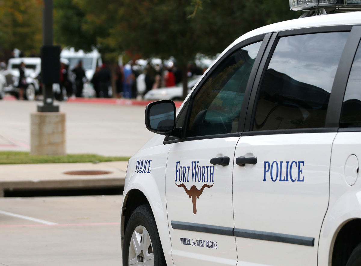 A Fort Worth Police car is parked outside the funeral service for Atatiana Jefferson on October 24, 2019, at Concord Church in Dallas, Texas.
