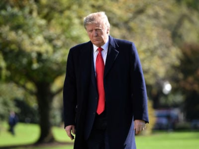 Donald Trump walks through the white house lawn