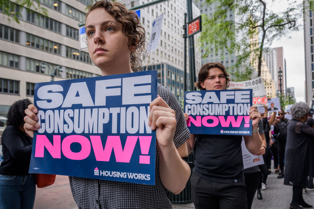 More than 200 overdose prevention activists demonstrate outside Governor Andrew Cuomo's New York City office on August 28, 2019, protesting his failure to enact evidence-based overdose prevention policies that could save the lives of thousands of New Yorkers.