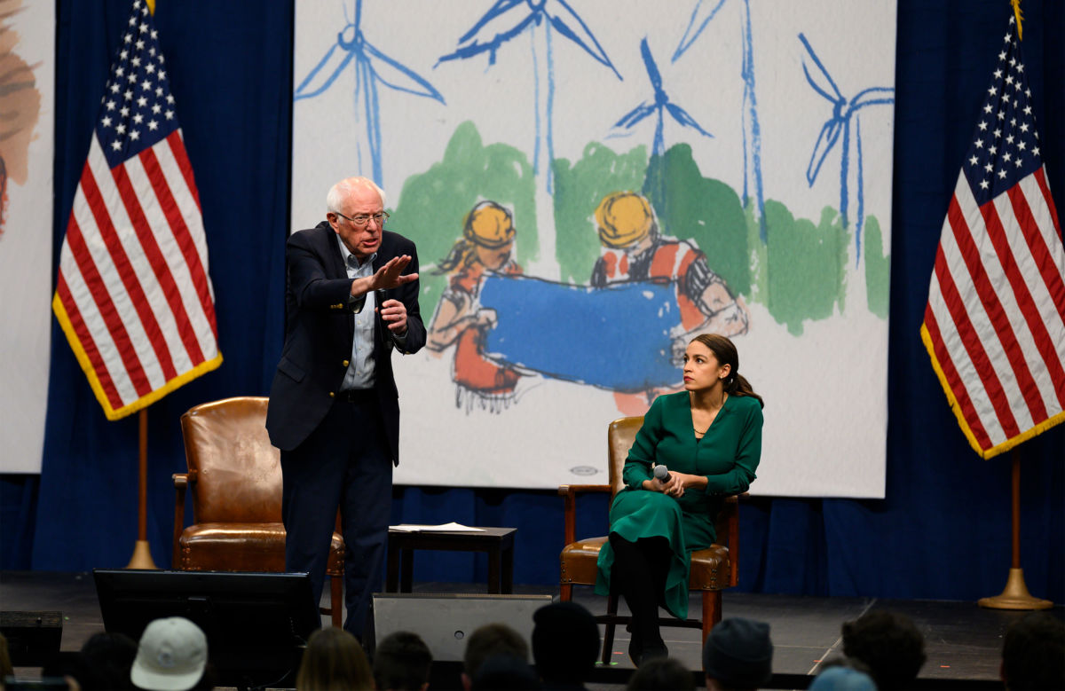 Sen. Bernie Sanders and Rep. Alexandria Ocasio-Cortez field questions from audience members at the Climate Crisis Summit