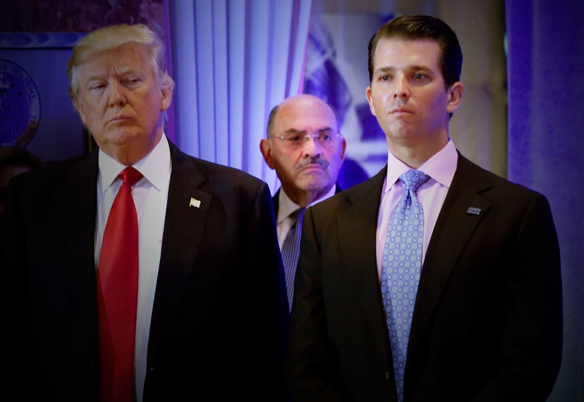 Donald Trump and Donald Junior stand in front of Allen Weisselberg