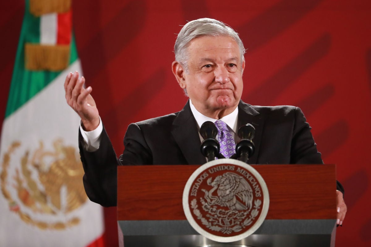 President of Mexico Andrés Manuel Lopez Obrador gestures during the Presidential Daily Morning Briefing